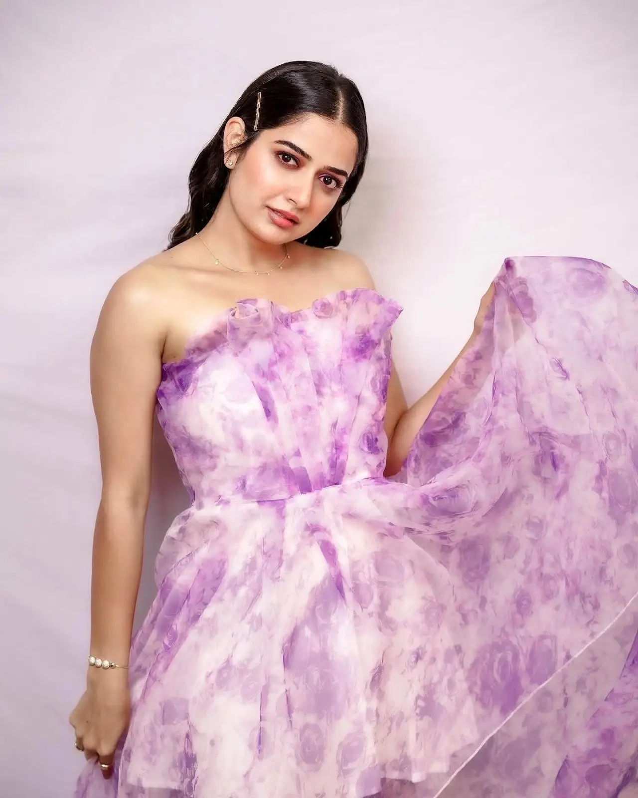 South Indian Model Ashika Ranganath Stills In Violet Dress